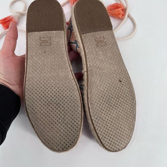 Toms Womens Lace-Up Katalina Chambray Espadrilles Flat Shoes Blue Pink Size 8.5W - Picture 4 of 9